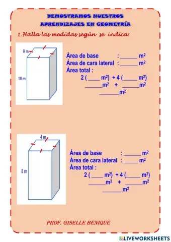 Área total del prisma cuadrangular