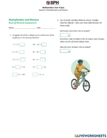Year 4 Quiz Multiplication Division