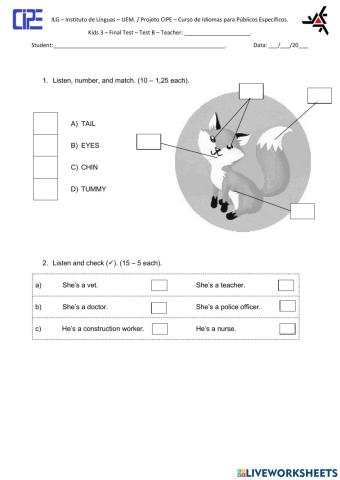 Final Written Test Kids 3