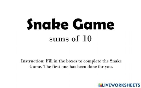 Snake Game - Addition (Sums of 10)