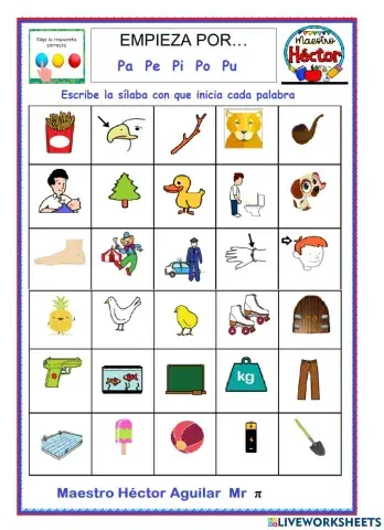 Silaba inicial pa pe pi po pu