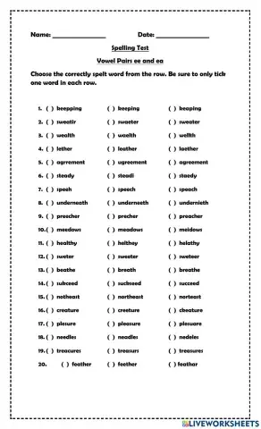 Vowel Pairs ee and ea
