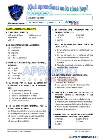 Practica de lectura: la montaña donde se abandona a los ancianos