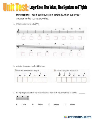 UNIT TEST: Ledger Lines, Time Values, Time Signatures and Triplets