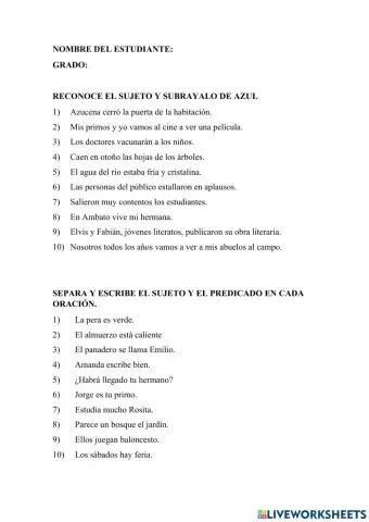 La Oración: Sujeto y predicado