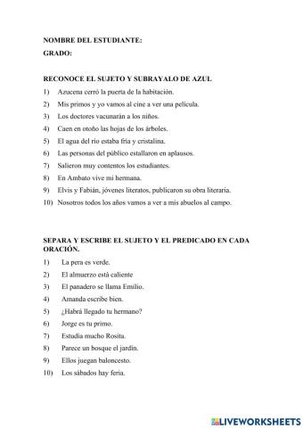 La Oración: Sujeto y predicado