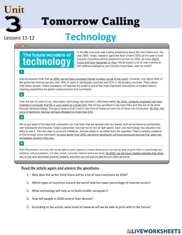 Technology unit 3 reading