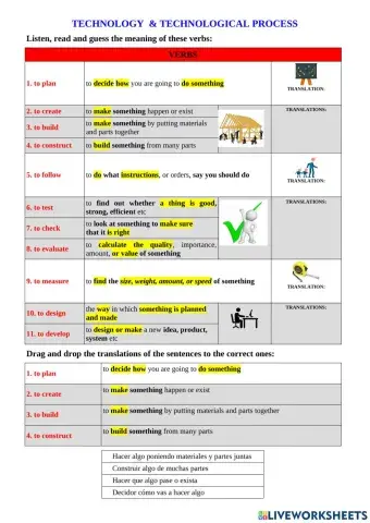 Technological process verbs key word vocabulary
