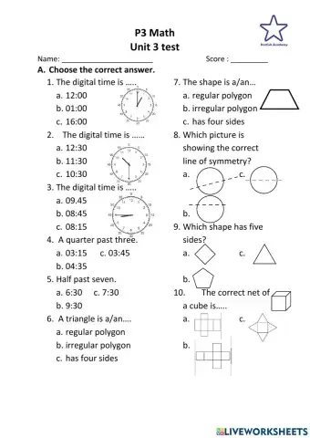 P3 Math Quiz 3