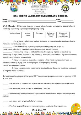 1Q Summative Test in ARTS 5