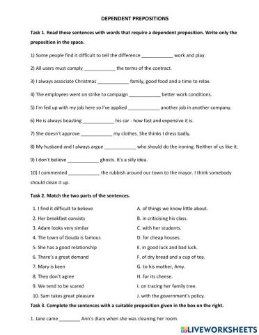 Dependent prepositions