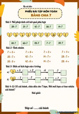 Ôn tập bảng chia 7