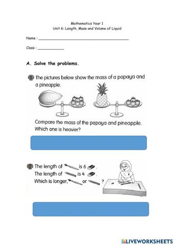 Solve the problems length, mass and volume of liquid