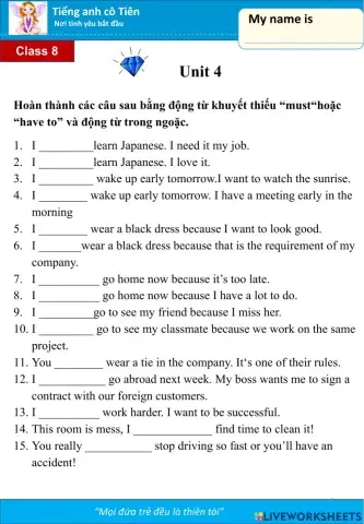 Tiếng anh lớp 8-Must-mustn't-have to-don't havee to