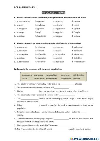 L9 - Giữa Kì 1 - Đề 1 - Phần 1