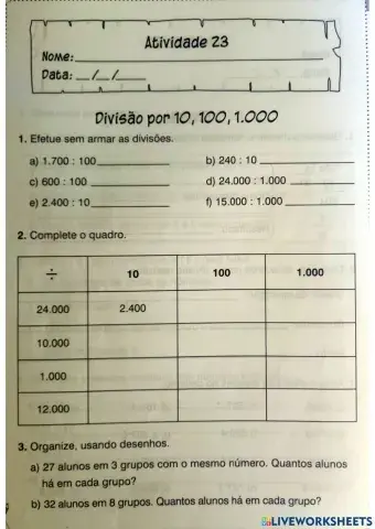 Divisão por 10, 100, 1000
