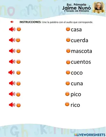 Une el audio con la palabra correcta Silaba Ca, Co y Cu