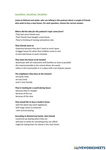 Listening comprehension: Location