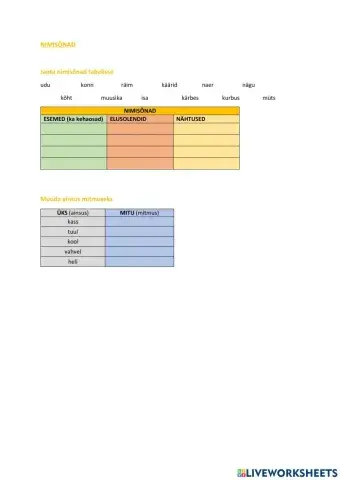 Nimisõnad (esemed, olendid, nähtused), 3. klass