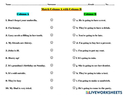 Match column A with column B