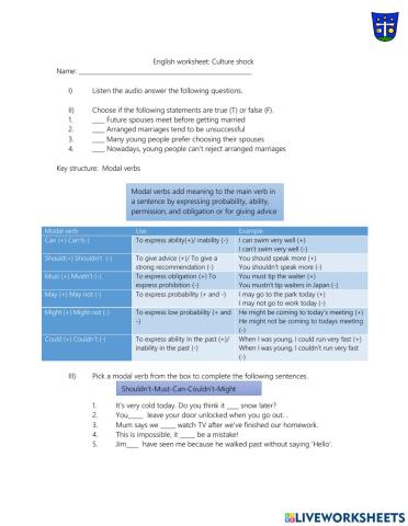 English worksheet: Culture shock