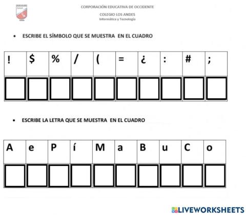 Teclas especiales Simbolos