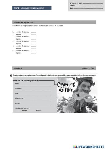 Slušni test - unité 2