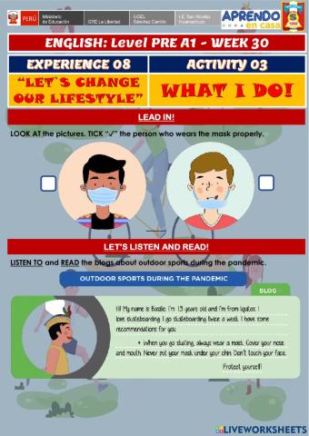 Week 30 - ENGLISH PRE A1 - Experience 8 - Activity 3. What I do!