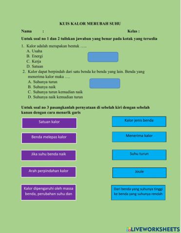 Kuis kalor dan perubahan suhu
