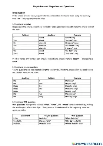 Present simple questions and negatives