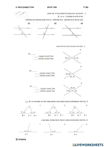 זוויות מתחלפות מתאימות קדקודיות וצמודות