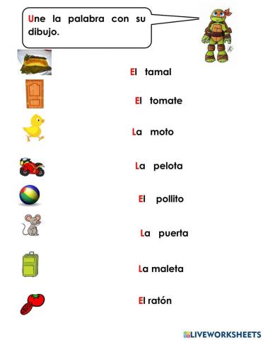 Actividad 4 unir dibujo con palabras con t extras