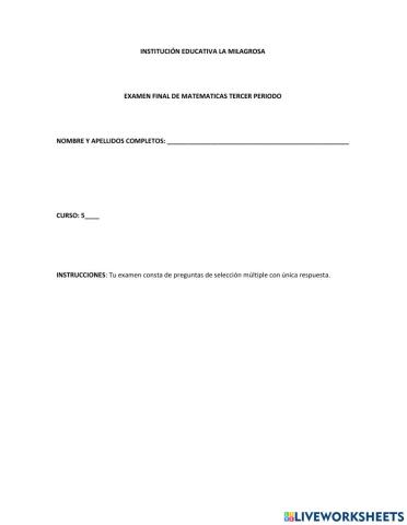 Prueba tipo saber de matemáticas