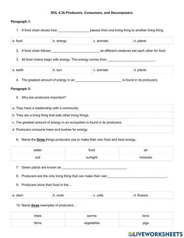 SOL 4.3 Producers, Consumers, Decomposers