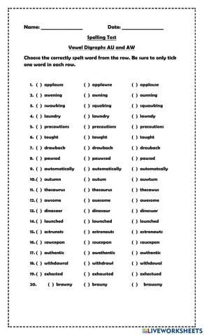 Vowel Digraphs Aw and Au
