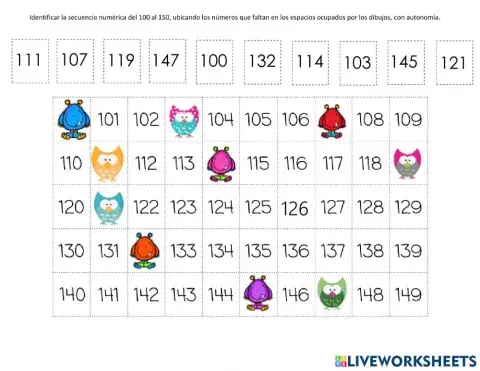 Secuencia numérica 100 al 199
