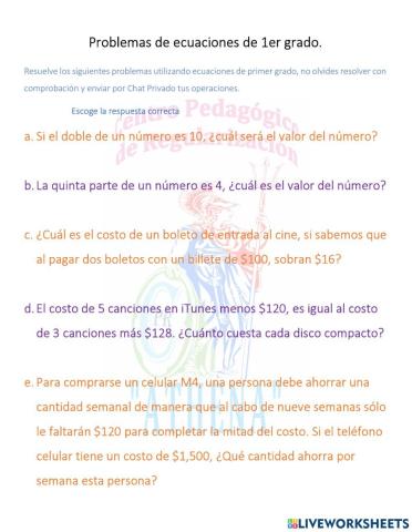 Problemas de ecuaciones 1er grado