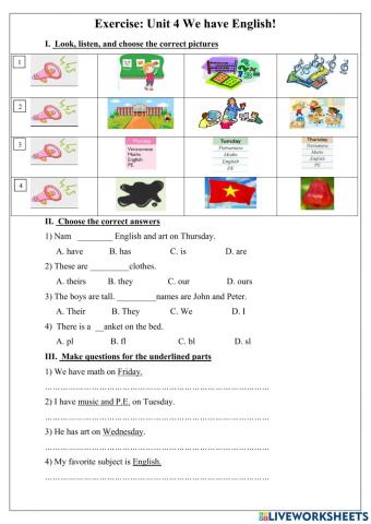 Exercise Unit 4: We have English (Family and Friends 4)