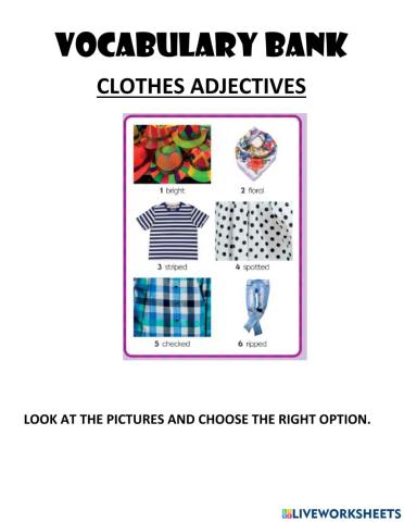 Vocabulary bank - clothes adjectives