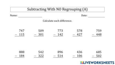 Subtracting 3-digits numbers without renaming