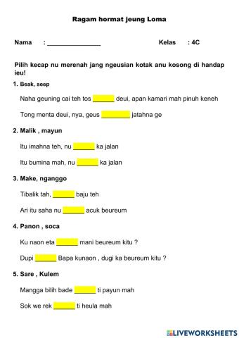 Basa Sunda : Ragam Hormat jeung Loma