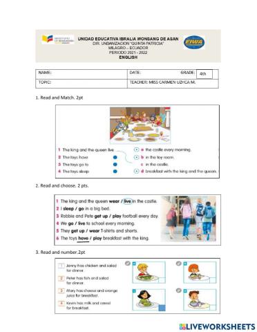 APORTE II QUIMESTRE PARCIAL I 4TH GRADE