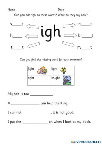 Igh sound worksheet