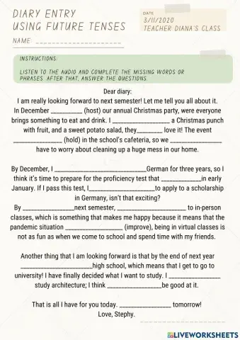 Diary Entry- future tenses