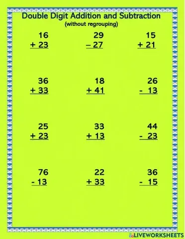 Double Digit Addition and Subtraction  Set 1 No regrouping