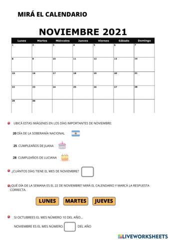 Calendario noviembre