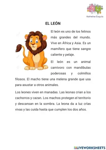 El león - Actividad cloze