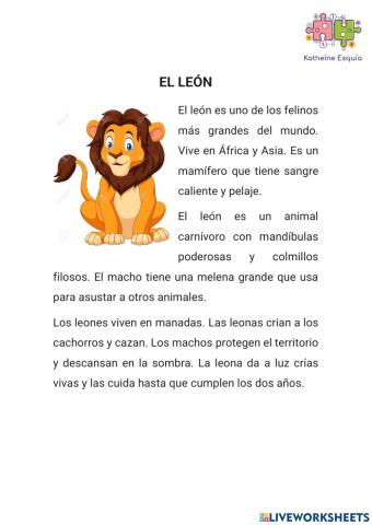 El león - Actividad cloze