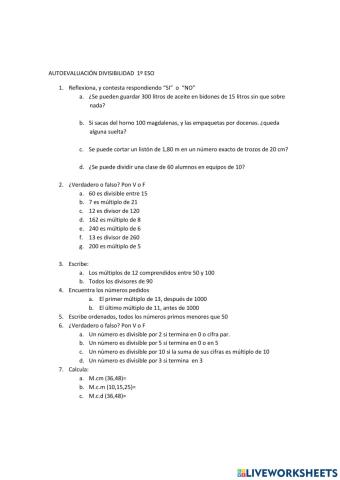 Divisibilidad 1º eso