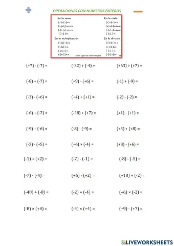 Operaciones con números enteros